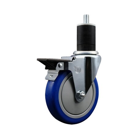 Service Caster 5'' Blue Poly Swivel 1-3/4'' Expanding Stem Caster with Brake SCC-EX20S514-PPUB-BLUE-PLB-134